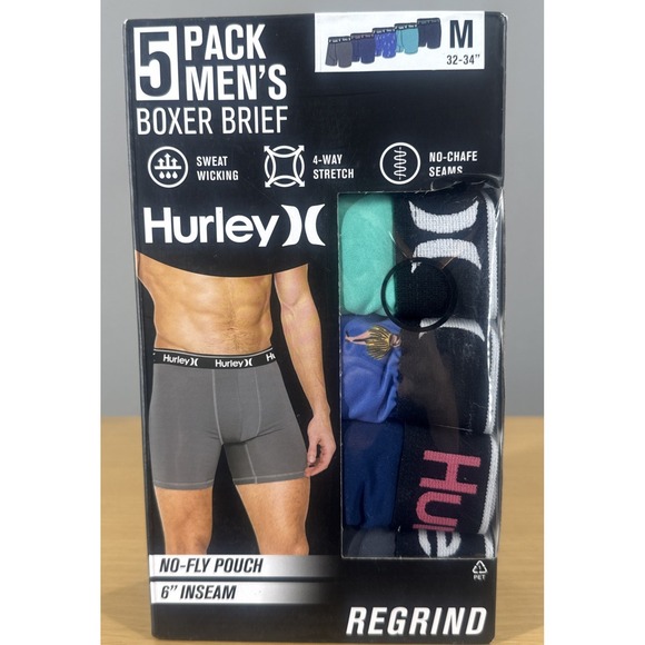 Hurley Other - Hurley Mens Medium Regrind Boxer Briefs Sweat Wicking Stretch 5 Pack 6" Seam